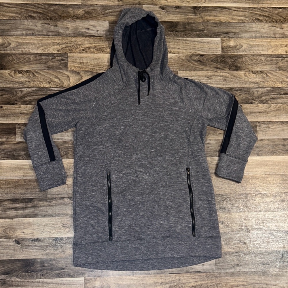 Athleta Gray Longline Hoodie Zip Pockets Raglan Sleeve Women’s Medium
